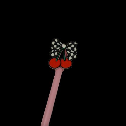 Cherry Checkered Straw Topper