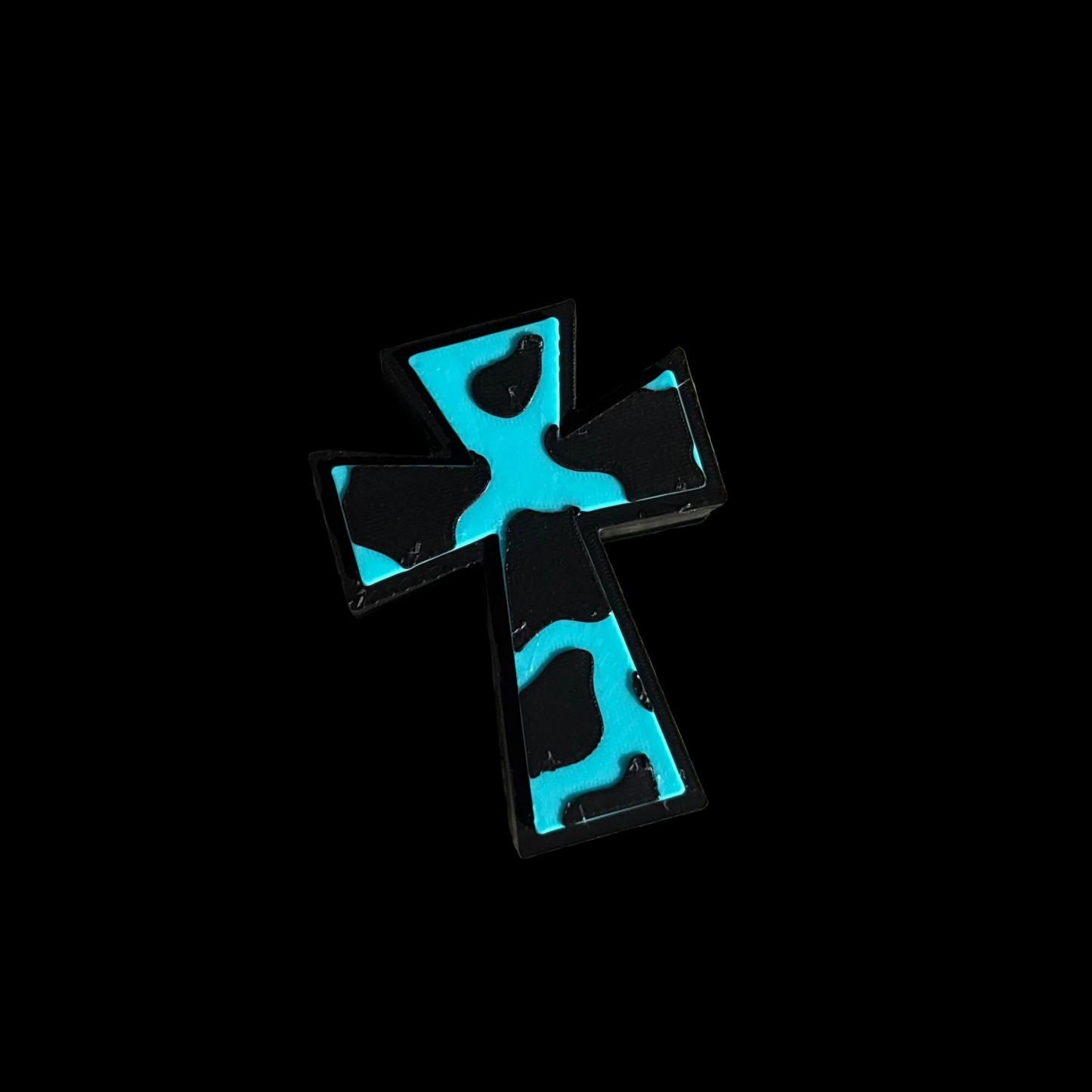 Teal Cow Print Cross Straw Topper