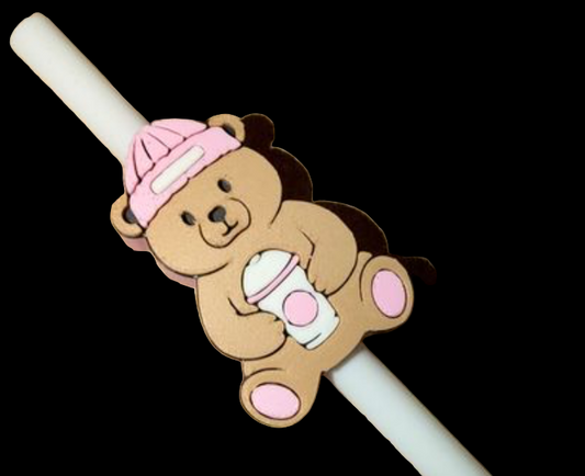 Pink Bear Straw Topper